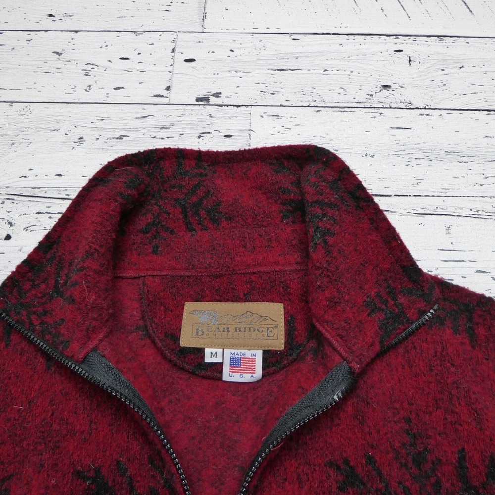 Bear Ridge Outfitters Womens Red Snowflake Wool Blend Full Zip Fleece Jacket M - Picture 2 of 8